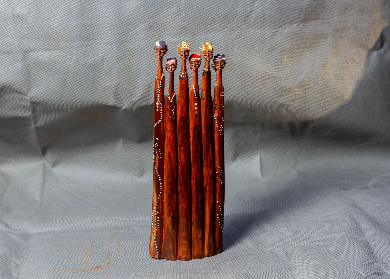 Hand-carved wooden sculptures displaying traditional African craftsmanship.